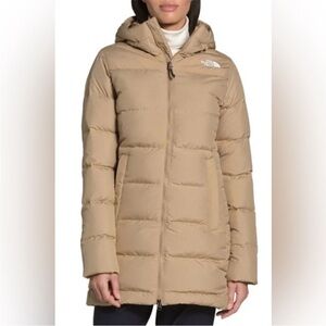 North Face Puffer Coat Gotham Long in Hawthorne Khaki Tan